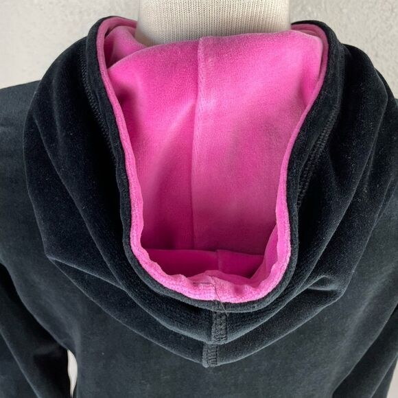 Oleg Cassini Black Velour and Hot Pink Full Zip Hoodie Jacket Size M EUC - Picture 6 of 7